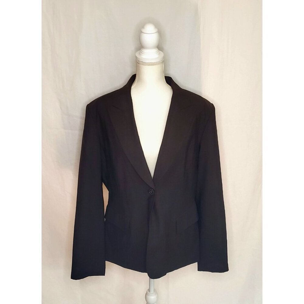 Neiman Marcus Worsted Wool Women's Charcoal Rosie One-Button Blazer Size 16
